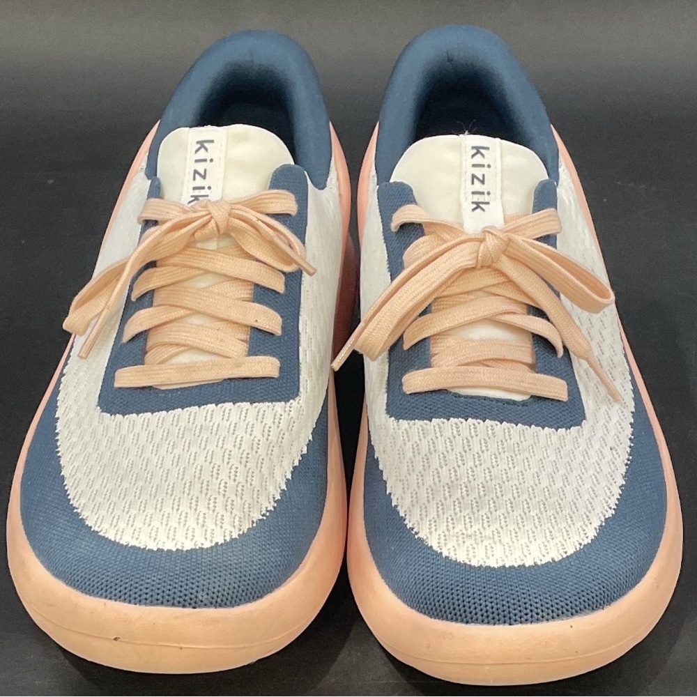 Kizik White and Blue Sneakers with Peach Accents